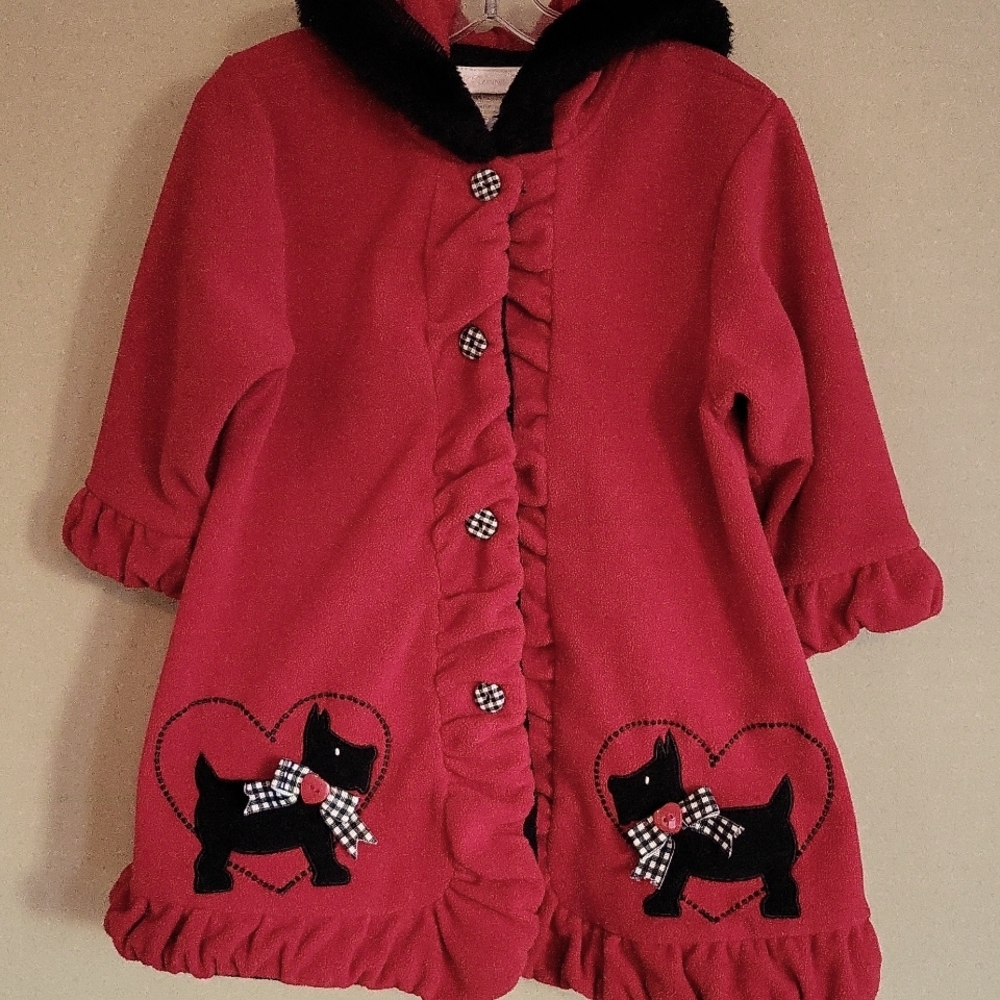 Vintage red hooded fleece coat with puppy detail